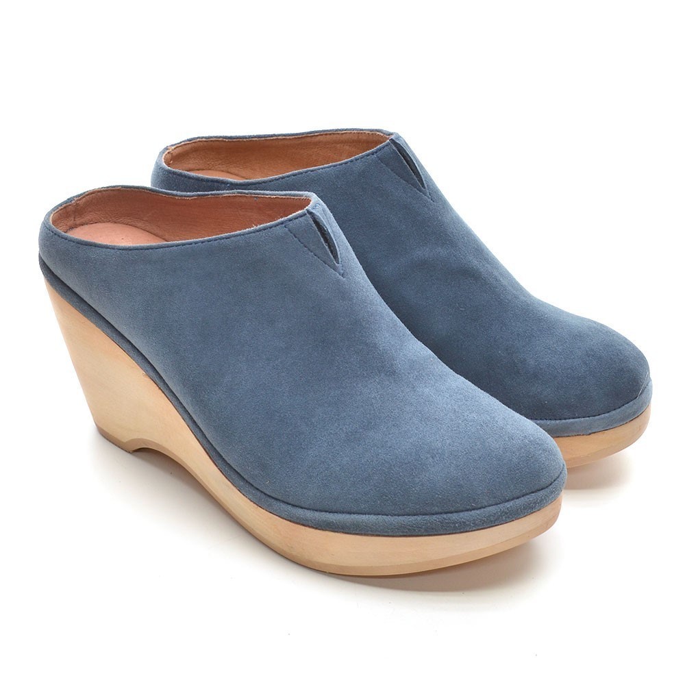 gentle souls Blue Suede Wedge Mule Clogs